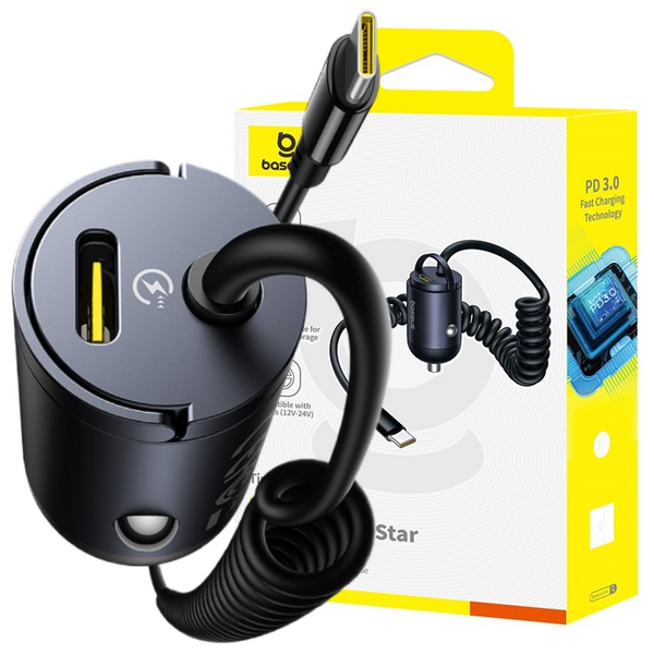 Baseus Tiny Star Mini nabíječka do auta (včetně kabelu C+C) 30W Cosmic Black