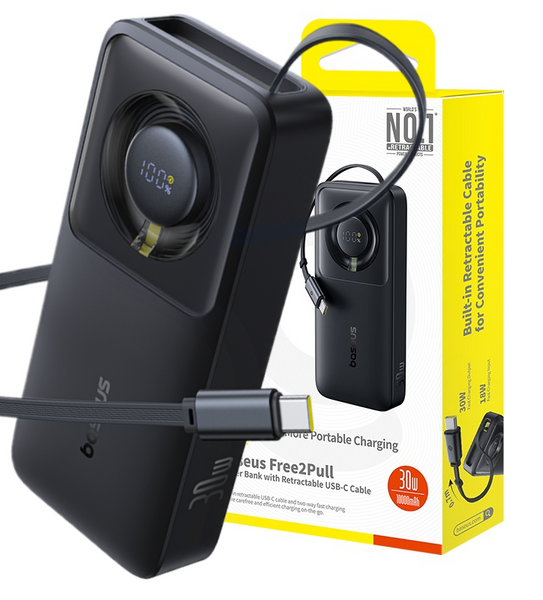 Baseus Free2Pull Power Bank se zatahovacím kabelem 10000mAh 30W Cosmic Black