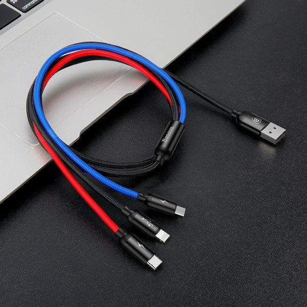 Baseus Three Primary Colors | Nylonový kabel 3v1 USB - Lightning Micro Type-C 3,5A 30 cm