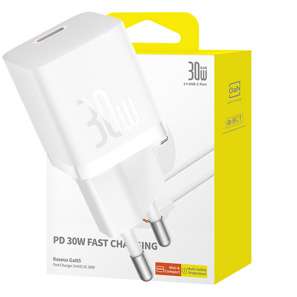 Baseus GaN5 Mini 1C 30W EU Moon White rychlonabíječka