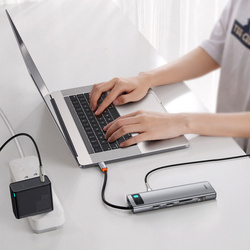 Baseus Metal Gleam 11w1 | Adaptér HUB 11v1 USB-C na 2x HDMI, VGA, RJ45, Audio, 3x USB3.0, SD/TF, 100W